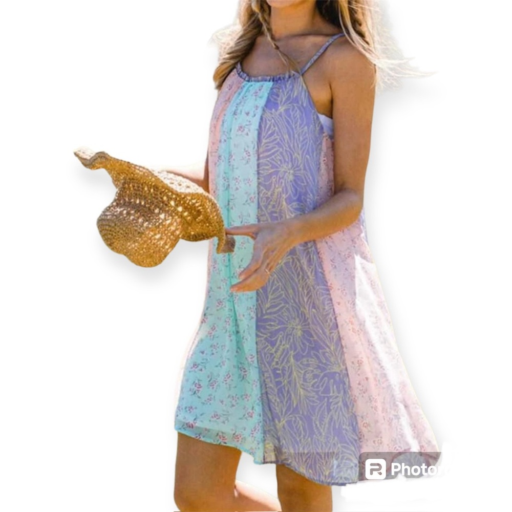 Ces Femme-Mixed Pastels Sundress-Lined-Adjustable spaghetti straps-NWT-Med.